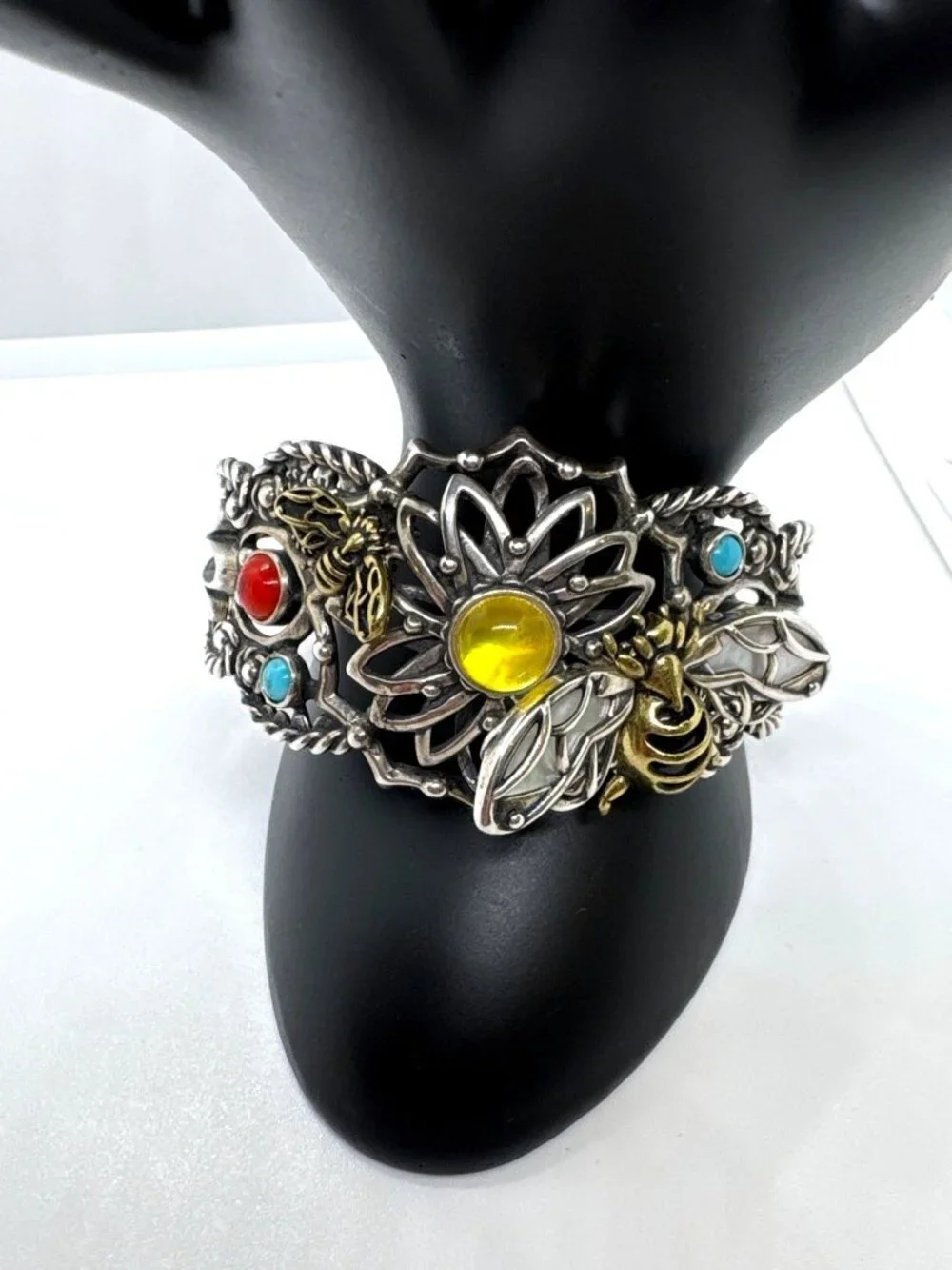 Carolyn Pollack Fritz Casuse 925 Sterling Silver Brass Bumble Bee Gemstone Cuff